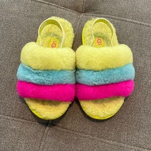 UGG “Fluff Yeah” neon green/blue/hot pink Slides-sz 11